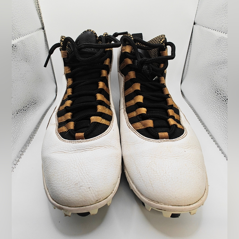 Size 9 - Nike Air Jordan 10 TD Mid Football Cleats White/Black/Gold  No Box
